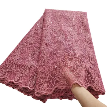 

New Nigerian Lace Burnt Orange Lace Fabric 5 Yards African Lace Fabric 2020 High Quality Lace with Sequins Beads for Women Dress