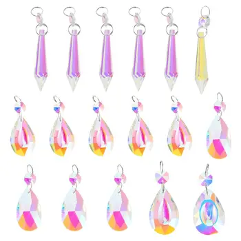 

17pcs Crystal Prisms Pendants Decorative Exquisite Xmas Tree Pendants Chandelier Teardrop Hanging Decor For Garden