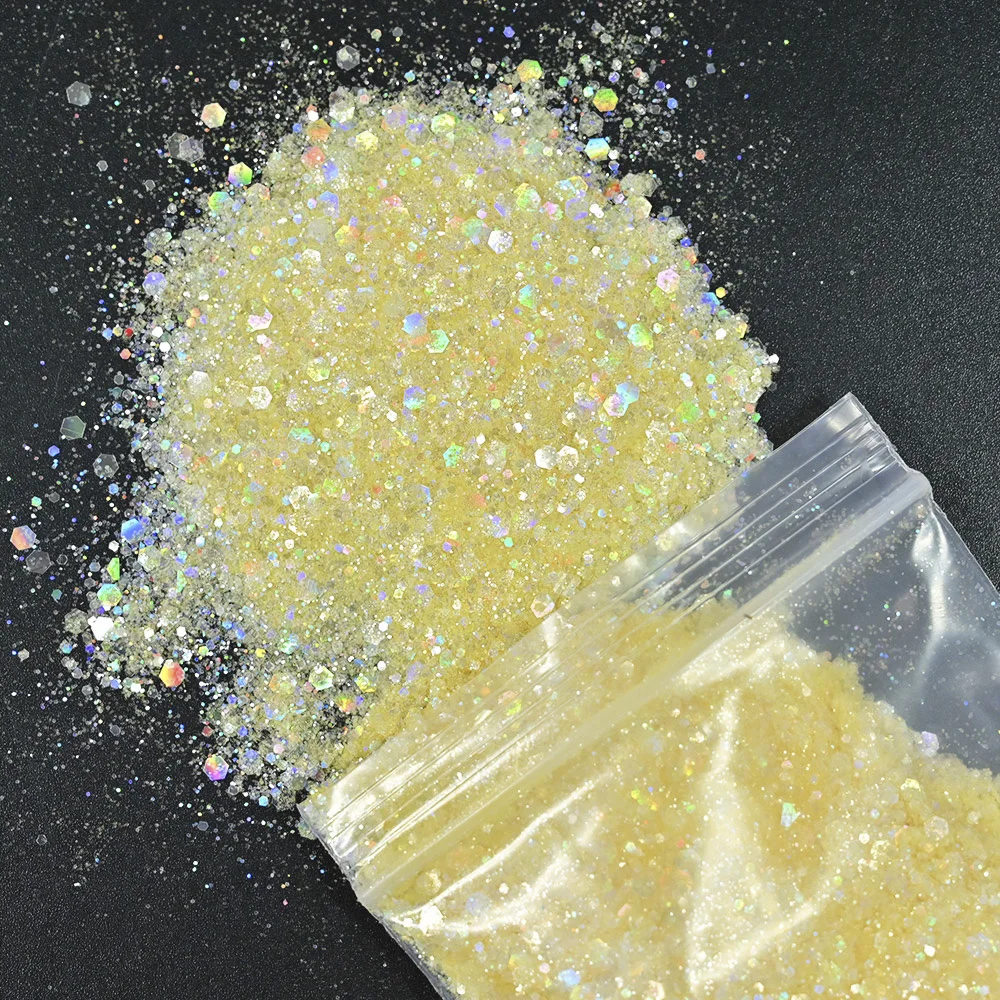 50g Chunky Glitter Holographic Iridescent Opal Fairy Drops Nail Art Unicorn Cosmetic Mixed Hexagon Sequins Manicure Glitter  &*&