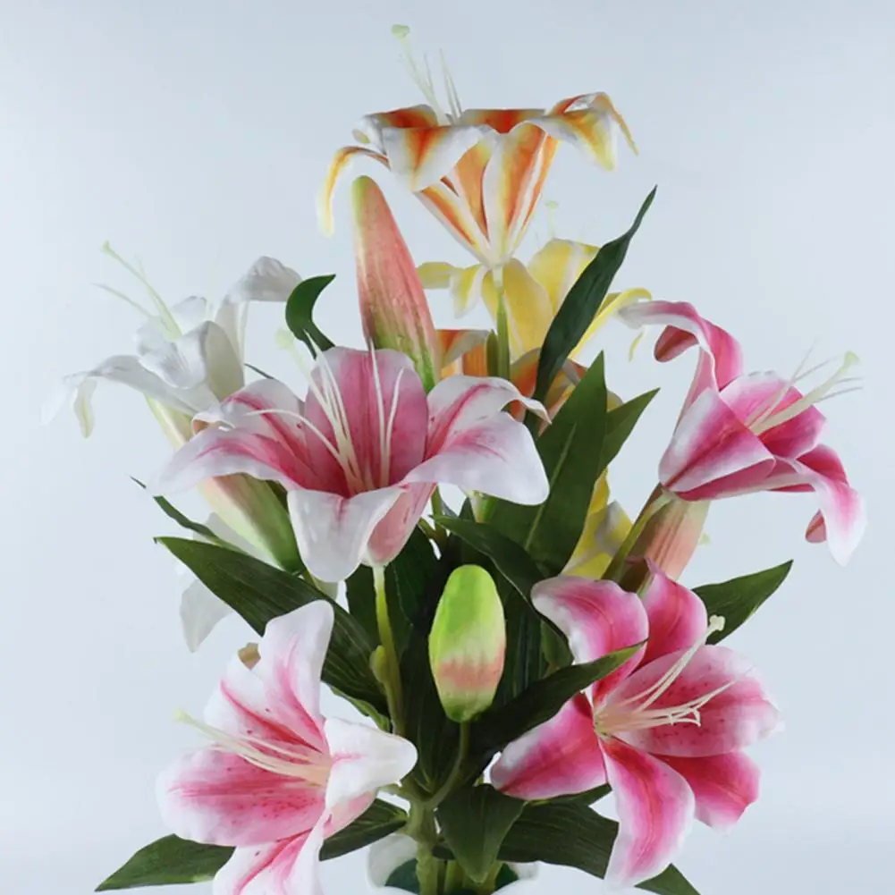 3 Heads  Artificial Silk Lilies Flowers Bridal Wedding Home Garden Party Decor 
