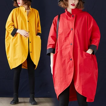 

Plus Size Red Trench Coats Women's 2020 Spring Autumn Coats New Korean Loose Fashion Casual Long Windbreaker Female Outerwear