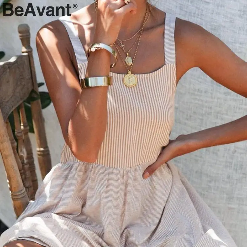 

BeAvant A-line Casual Short Dresses Women 2020 Striped Spaghetti Strap Holiday Mini Dress Female Sundress Boho Dresses Vestidos