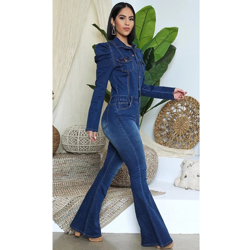 Women Denim Long Sleeve Jumpsuit Jeans New Sexy Bodysuit Overalls Rompers Club Night Playsuit Outfit Jumpsuits Plus Size S-5XL