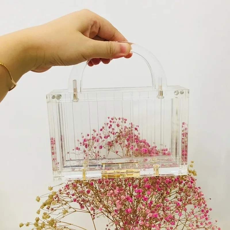 

Transparent Totes Bag Clear Acrylic PVC Plastic Box Bag Dubai Women Girl Vintage Retro Evening Party Handbag 2020 New Summer Bag
