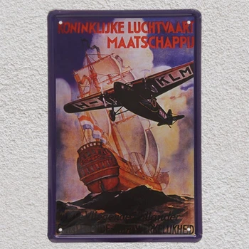 

1 Plane KLM Ship Sea Aviation War Flying Artist Tin Plate Sign wall man cave Decoration Art Poster metal vintage home