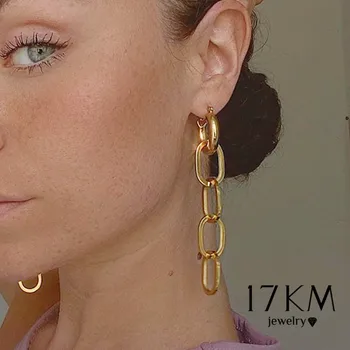 

17KM Punk Long Thick Chain Link Dangle Earrings For Women Irregular Geometric Triangle Drop Earring Brincos Elegant Jewelry