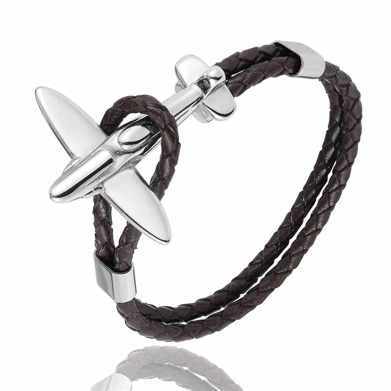 Silver Retro MKENDN, нержавеющая сталь, золотой авиационный самолет, якорь, браслеты для мужчин и женщин, Ретро стиль, кожаный браслет, ВВС, стиль, Homme, ювелирное изделие - Окраска металла: Silver Retro