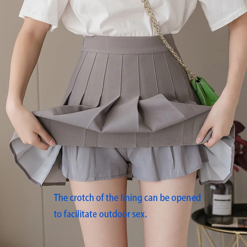 I Outdoor Sex A-line Skirt Pleated Exhibitionist Safety Short Pants Crotch Opening Zipper Summer Car Women Sexual Wildness