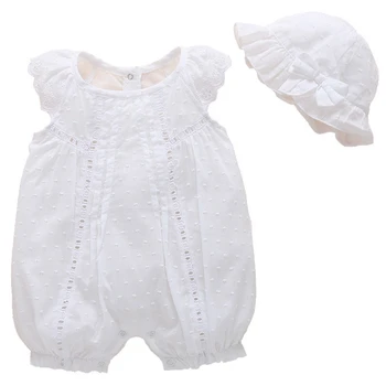 

Summer Baby Newborn 0-12 Months Girls Clothes Cotton Soft Romper+Cap 2Pcs Infant Kids Girls Clothing Baptism Party Cute Outfits