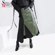 Новинка, корейский стиль, женская зимняя модная длинная Плиссированная юбка, длиной до середины икры, из искусственной кожи, в стиле пэчворк, Женская стильная юбка, Femme 5695