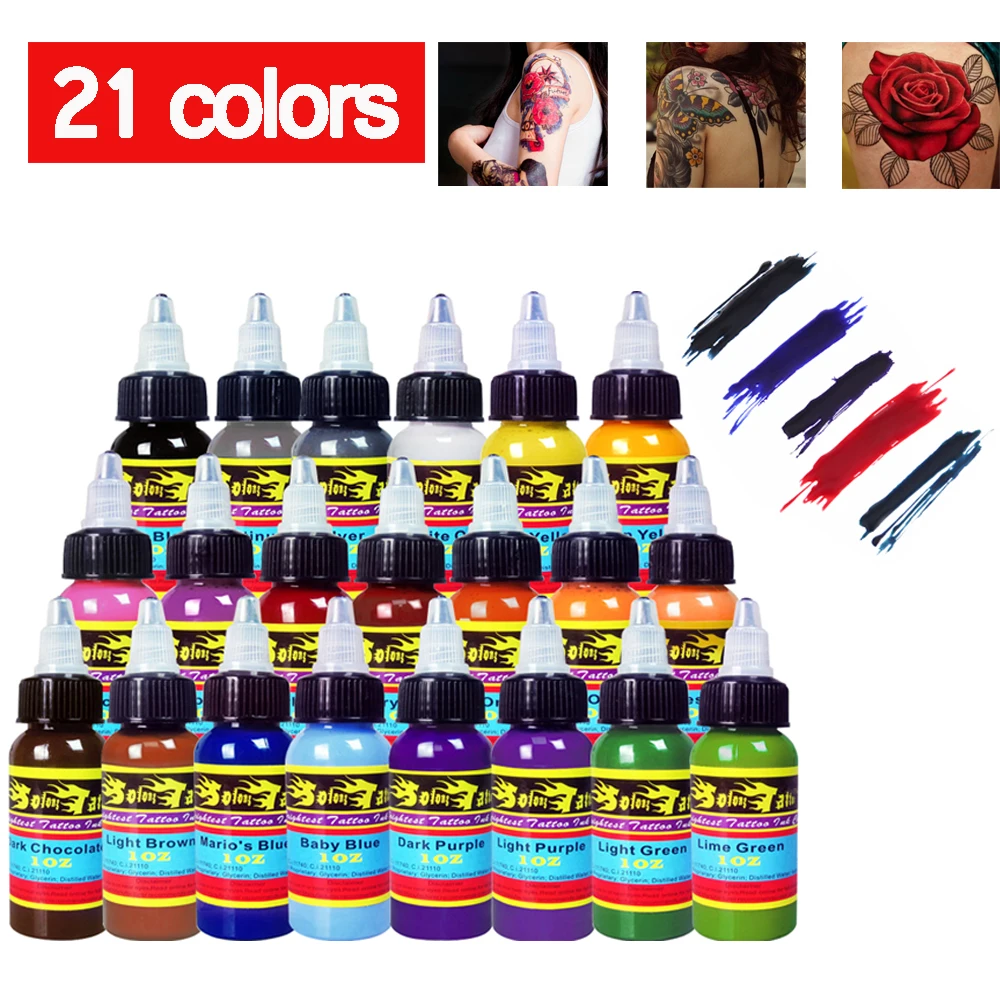 21pcs 30ML Semi Permanent Natural Plant Tattoo Pigment Makeup Tattoos Inks for Body Art Paint Color | Красота и здоровье