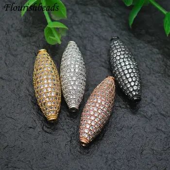 

10x30mm High Quality Muti Color Paved Real CZ Zircon Long Oval Tube Metal Beads DIY Fashion Jewelry Findings 5pc/lot