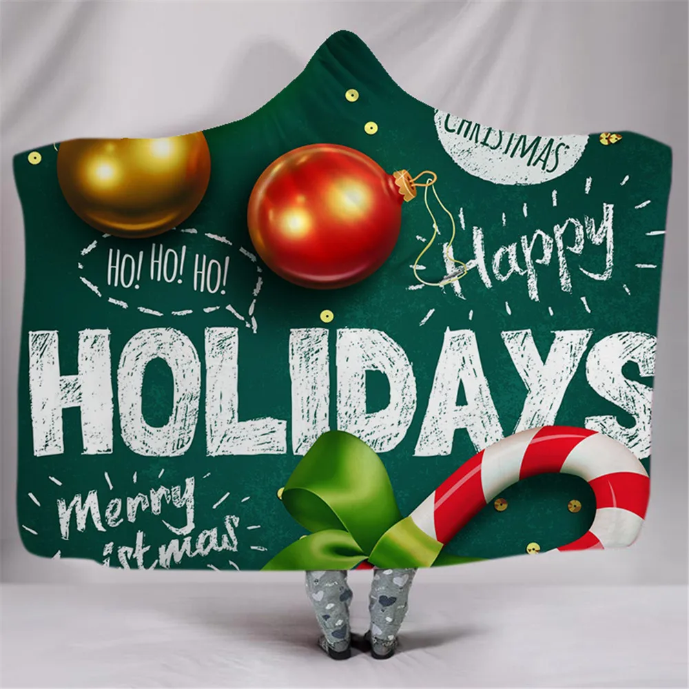 

Christmas Hooded Blanket for Adults Christmas Tree Elk Cap Hat Cloak Blanket Double Thicken Warm Office Napping Blanket