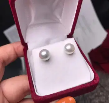 

Free Shipping gorgeous pair of 9-10mm south sea white pearl earring 18k