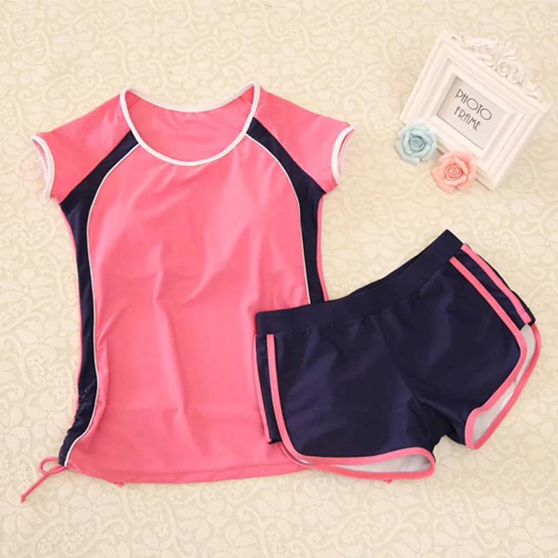 

South Korea Students Short Sleeve Swimsuit Women's Conservative Belly Covering Not Backless Sun-resistant Large Size Plus-sized