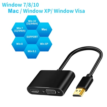 

4Kx2K 2 In 1 HDMI To HDMI VGA Adapter Converter With Audio Cable For PC Support Straight Through Multi-channel Surrounded Audio