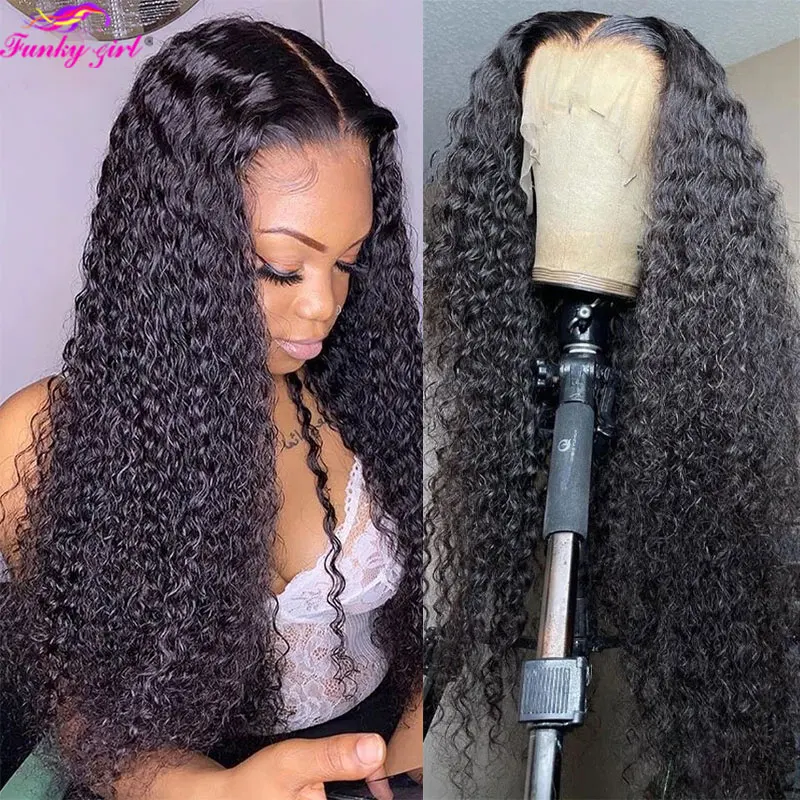 FG Transparent 13X6X1 T Part Natural Kinky Curly Long 10~26 Inch Remy Human Wigs 150% Density Brazilian Hair For Black Women | Шиньоны и