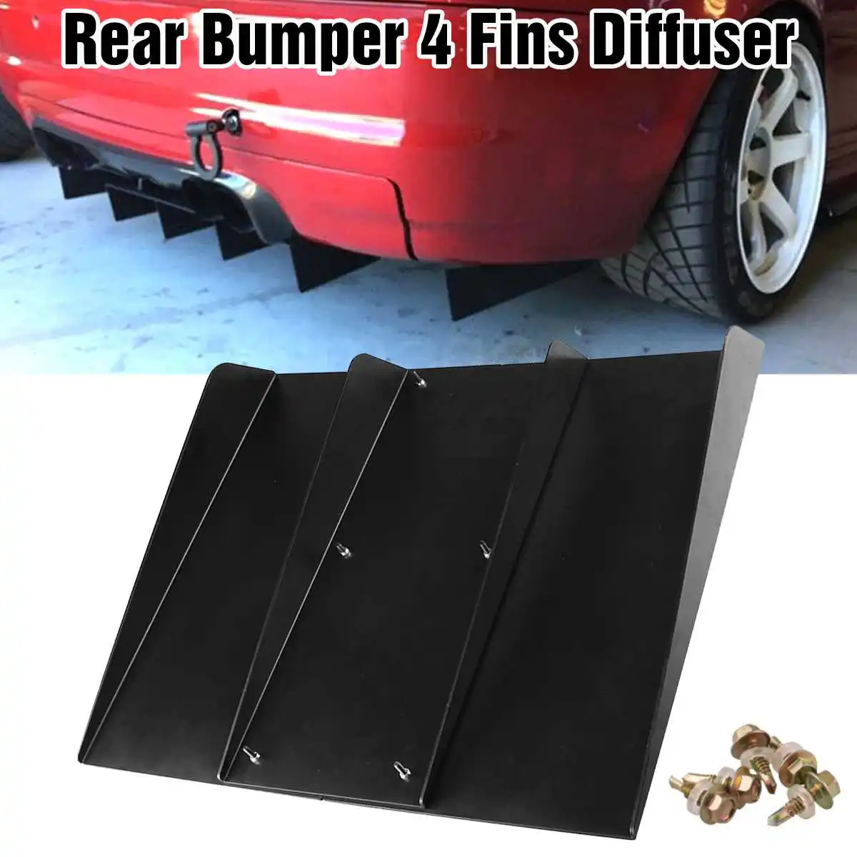 

22"x21" Universal Car Rear Bumper Diffuser 4 Shark Fins Spoiler Decoration Fin For Mazda/Nissan/Toyota