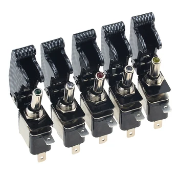 

1PCS Carbon fiber cover 12V 20A Auto Car Boat Truck Illuminated Led Toggle Switch With Safety Aircraft Flip Up Cover Guard