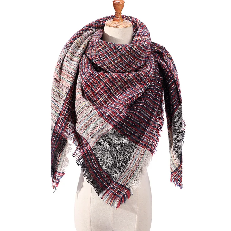 Модный пушистый шарф для женщин, клетчатый принт, теплые кашемировые шарфы, Женские Треугольные шали, шарфы для женщин - Цвет: E-5