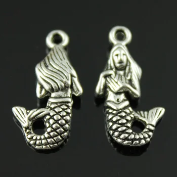 

40 Pieces Silver Color Mermaid 22x12mm Pendant Charms Wholesale Bulk Sale Jewelry Making Accessories