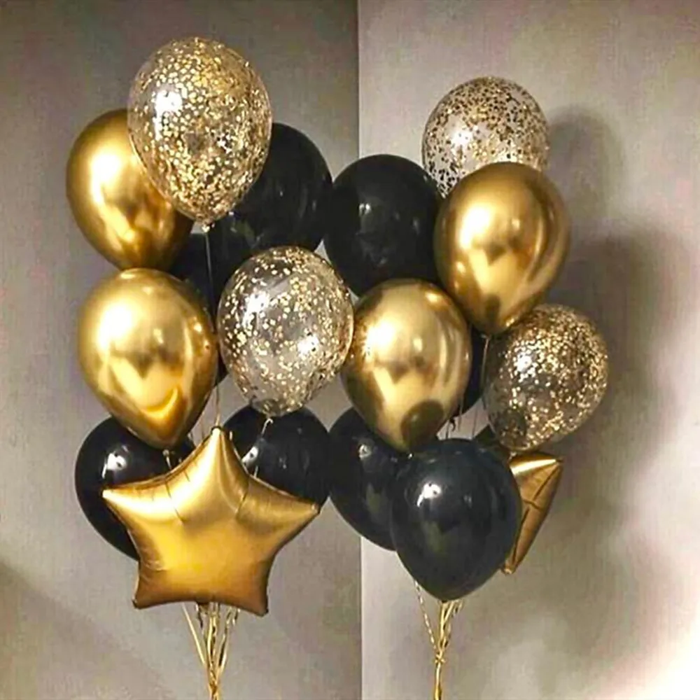 30Pcs/lot Gold Black Confetti Latex Balloons Birthday Party Adult Decorations Ballons Wedding Baby Shower Anniversary Balloons