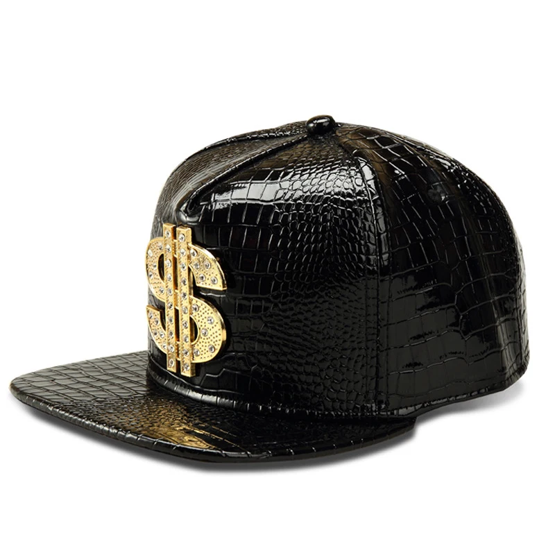 

New style Fashion snapback men flat brim golden usd logo jewel multicolor Croco PU hip hop punk baseball cap casual street trend