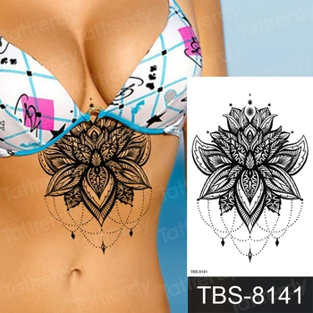 

mandala temporary tattoo sticker lace henna pattern under breast tattoo sexy black flower jewelry stickers egypt indian arabic