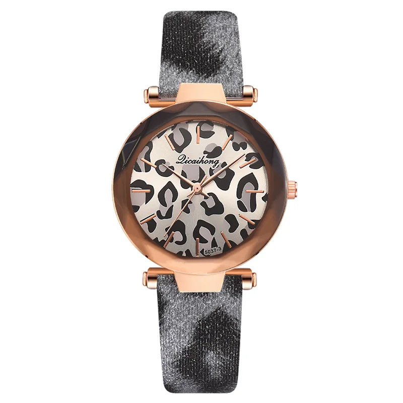 Романтические женские кварцевые часы роскошные сексуальные леопардовые часы с принтом для девочек огранка камня футболка по индивидуальному заказу распродажа Reloj Mujer подарок для влюбленных Новинка - Цвет: Grey