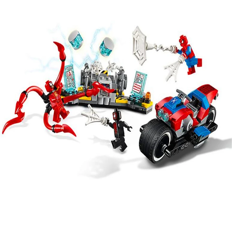 

BELA 11186 Hero Spider-Man Bike Rescue Building Blocks Brick Compatible 76113 Technic Playmobil Toys For Children