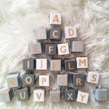 

Home Decor Exquisite Wooden 26 English Letters Square Cubes Miniature Figurines Handiwork Baby Teaching Tool Photography Prop