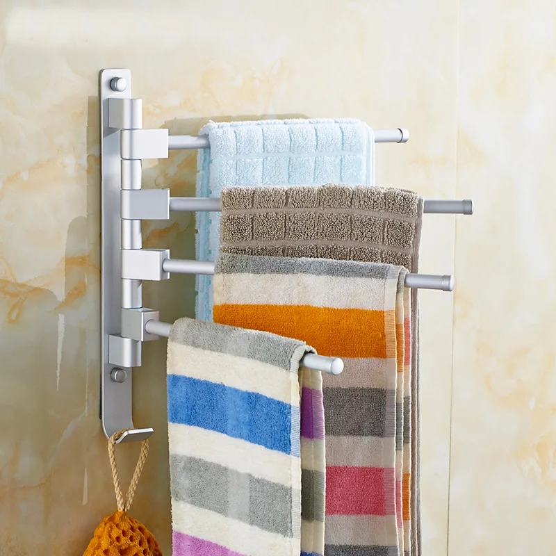 

Rotating Towel Rack Hole Punched Bathroom Storage Shelf Alumimum Activity Towel Bar Creative Wall Hangers Towel Rack