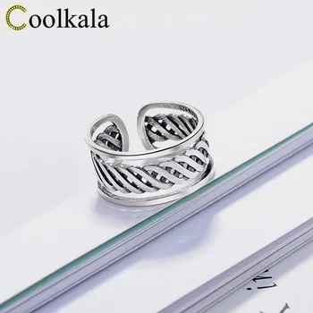 

Coolkala s925 sterling twist Thai silver female ins cold wind double line open ring