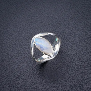 

StarGems Natural Rainbow Moonstone Handmade 925 Sterling Silver Ring 8 D4148