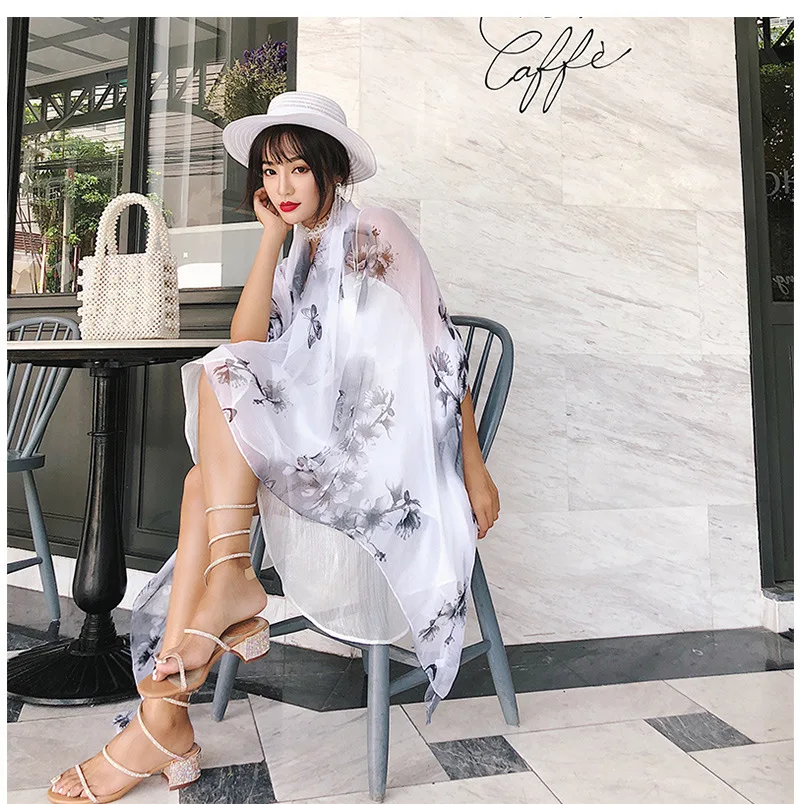 

KOI LEAPING new fashion butterfly print scarves female outside holiday soft scarf popular beach towel Sunscreen long scarf