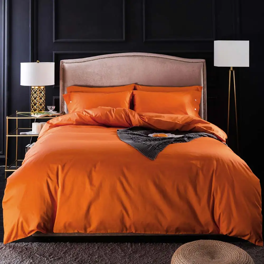 Скандинавские однотонные оранжевые постельное белье высокого качества из египетского хлопка, постельное белье для близнецов, королев, королевских размеров, Семейный комплект, пододеяльник, постельное белье, покрывало