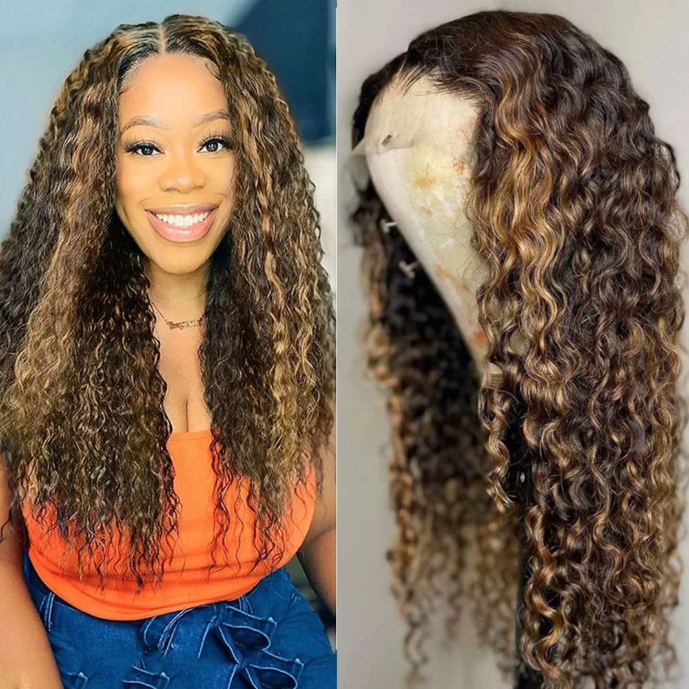 Highlight Wig Human Hair Deep Wave Lace Front Wig Deep Curly Highlight