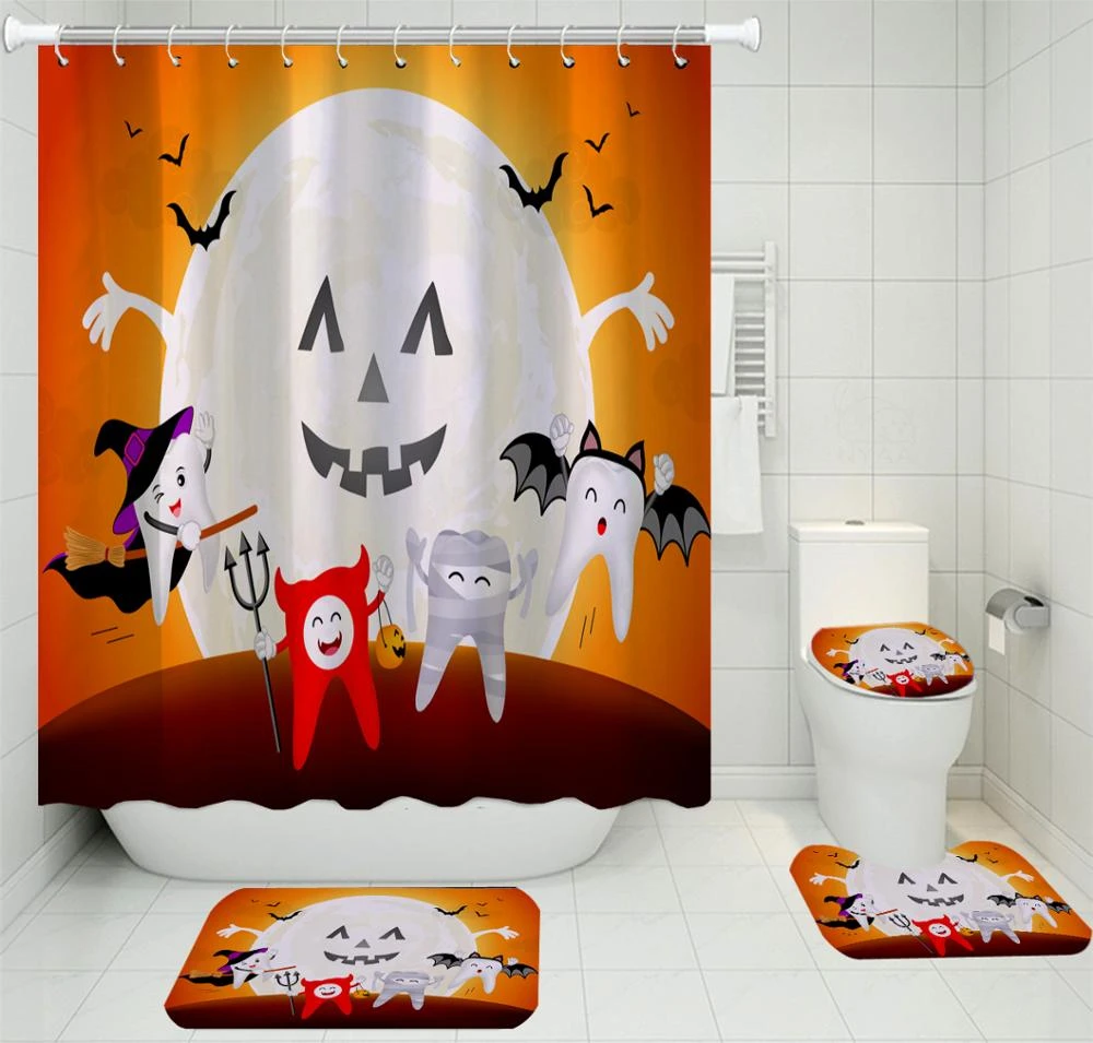 Happy Halloween 4 Pieces Bath Sets 3d Print Tooth Shower Curtain Set Bathroom Decor Toilet Mat Funny Good Quality Floor Rugs Shower Curtains Aliexpress Happy Halloween 4 Pieces Bath Sets 3d Print Tooth Shower Curtain Set Bathroom Decor Toilet Mat Funny Good Quality Floor Rugs Shower Curtains Aliexpress