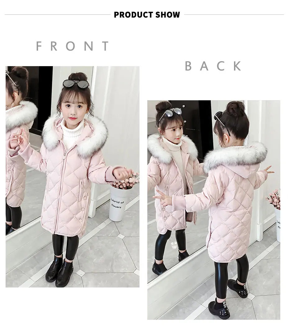 Girls Coat Fashion Irregular Coat For Girls Hooded Fur Collar Girls Down Jackets Winter Thick Warm Children's Clothes For Girls