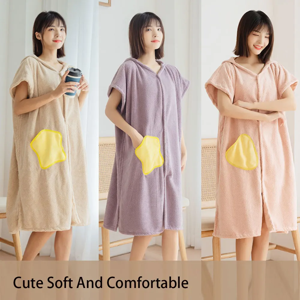 Cute Wearable Microfiber Bathrobe Woman Shower Female Soft Bath Towel for Adults for Home Bath and Sauna Towels Bathroom