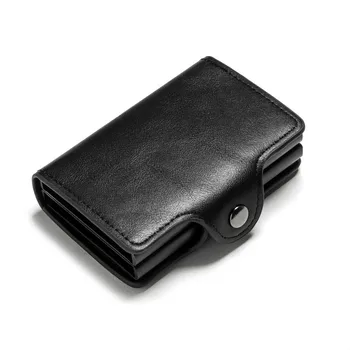 

YAMBUTO Double Boxes Card Holder RFID Blocking Anti-theft Smart ID Card Case High Quality PU Leather Metal Box Travel Carteira