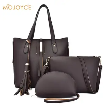 

3pcs/set Women's Bag Set Bag Fashion PU Leather Ladies Handbag Solid Color Messenger Bag Pure Color Large Handbag Clutch