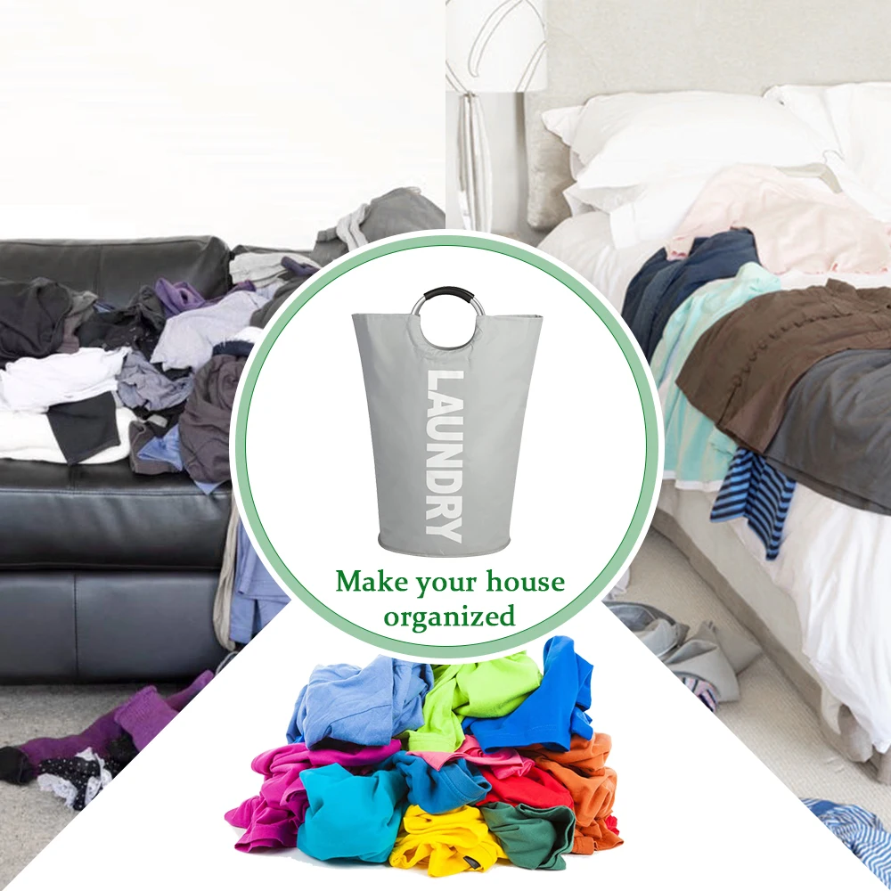 Laundry Bag Foldable Laundry Hamper Durable Oxford Fabric Laundry Basket Clothes Sorter Portable Storage Bag with Alloy Handle