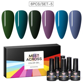 

MEET ACROSS Gel Polish Set All For Manicure Semi Permanent Vernis UV LED Gel Varnish Soak Off Nail Art Gel With Box Nail Polish