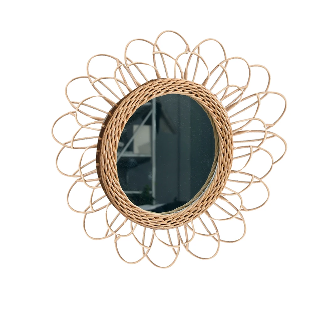 Настенное подвесное круглое портативное зеркало для ванной комнаты, компактное зеркало для дома в стиле АР-деко, подарки из ротанга