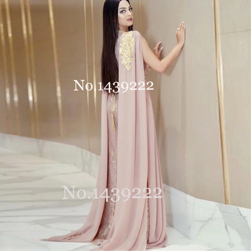 

Pink Evening Dresses Chiffon Beads Moroccan Kaftan Saudi Arabic Muslim Special Occasion Evening Formal Party Dresses