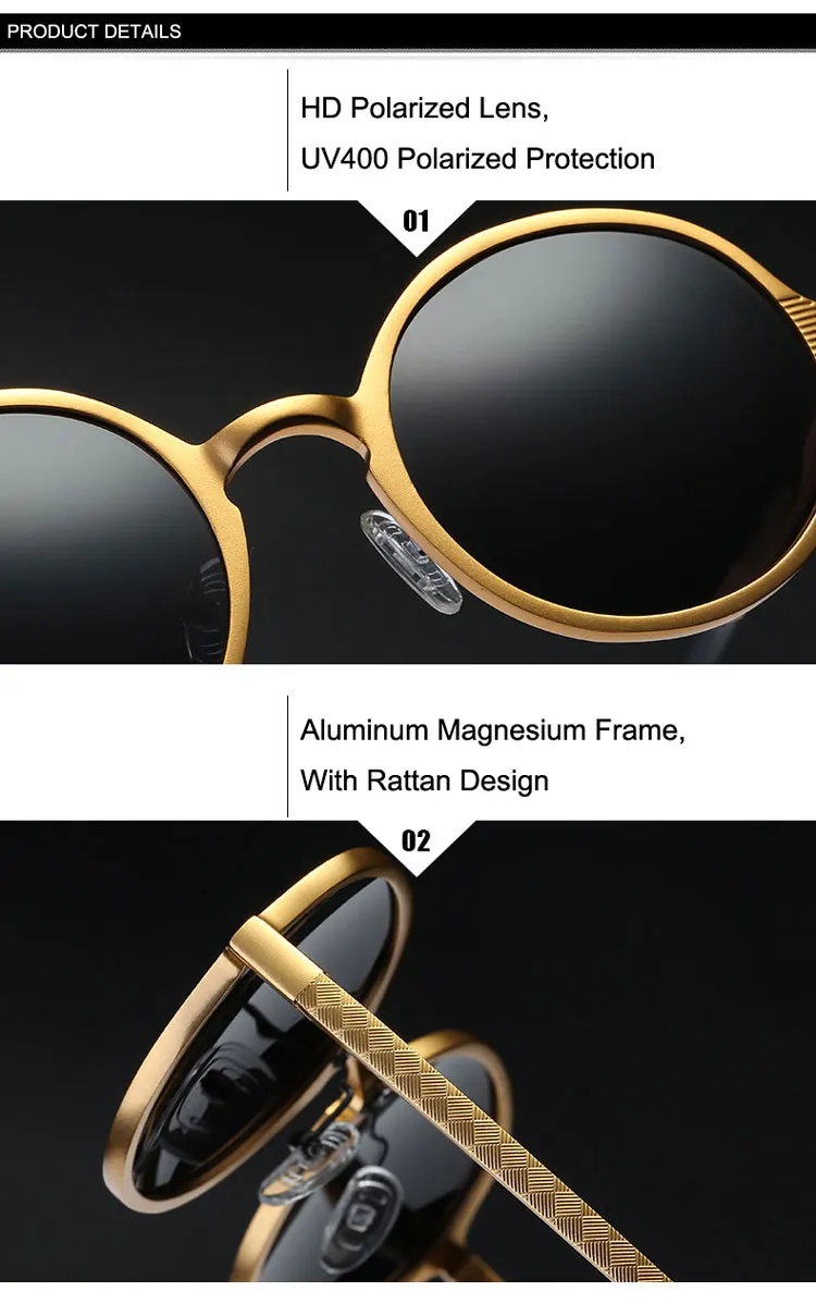 Ретро Круглые Солнцезащитные очки в стиле стимпанк мужские и женские алюминиевые мужские поляризованные солнцезащитные очки Классические водительские мужские очки Oculos De Sol UV400