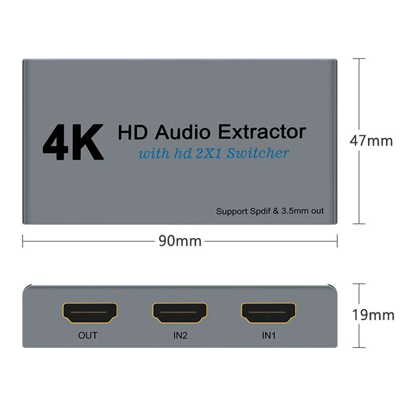 HDMI Switcher 4K HD o Extractor 2X1 o Splitter Support HDR 4K 30Hz Switcher for Laptop Earphone Display