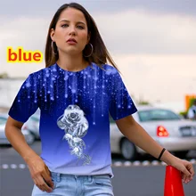 

Women's Clothes 2022 New Fashion Women's Creative Rose Flower Pattern Printing Short Sleeve Round Neck Soft Casual tee XS-5XL