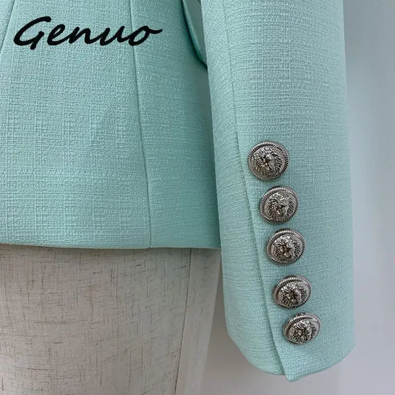 Genuo Focal костюм Новая мода дизайнерский Блейзер Женский металлический Лев пуговицы двубортный Блейзер Размер S-XXL